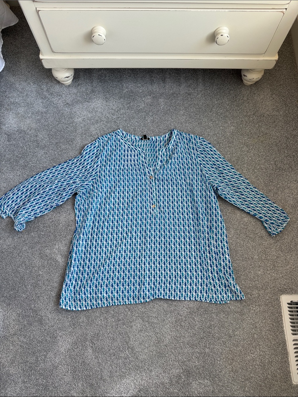 Talbots Blue Patterned Split-Neck Blouse